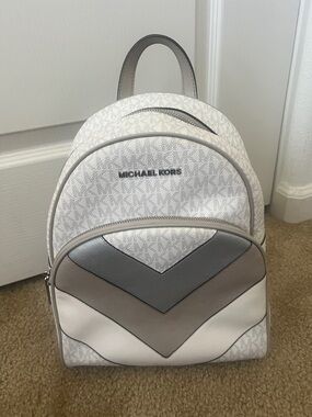 Michael Kors White, Gray & Taupe Chevron Mini Backpack